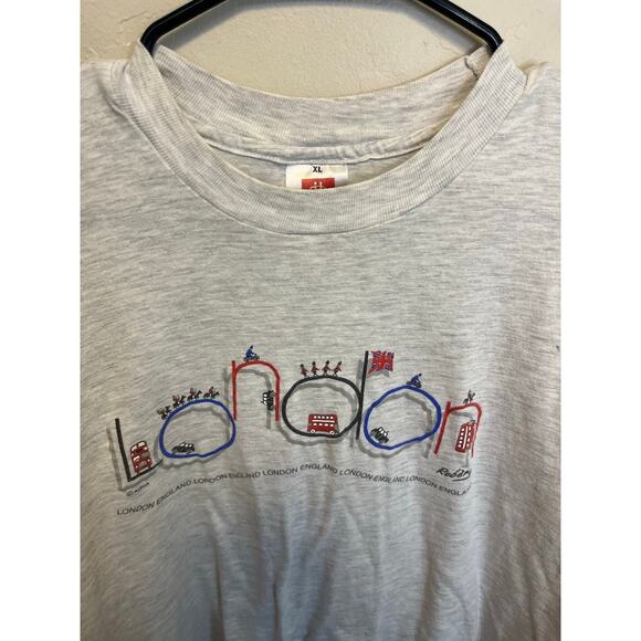 90's Vintage Hanes London England Grey Graphic Tee Casual Retro Tourist Style XL - Picture 3 of 8
